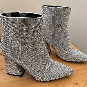 Silver Rhinestone Ankle Boots